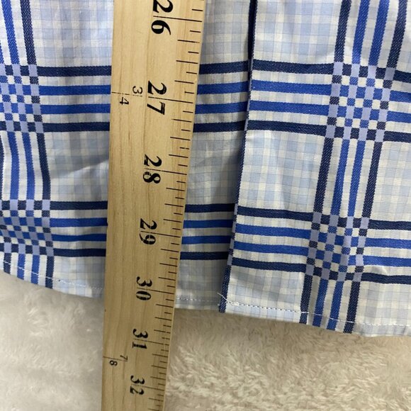 Au Noir Dress Shirt Men's 2 Blue White Check Plaid Abstract Flip Cuff Button Up - Picture 10 of 11